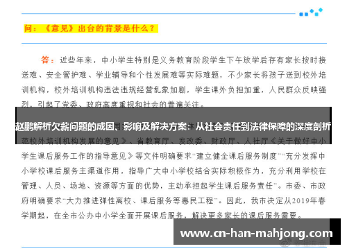 赵鹏解析欠薪问题的成因、影响及解决方案:从社会责任到法律保障的深度剖析 赵鹏解析欠薪问题的成因、影响及解决方案:从社会责任到法律保障的深度剖析