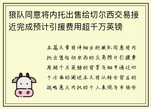狼队同意将内托出售给切尔西交易接近完成预计引援费用超千万英镑